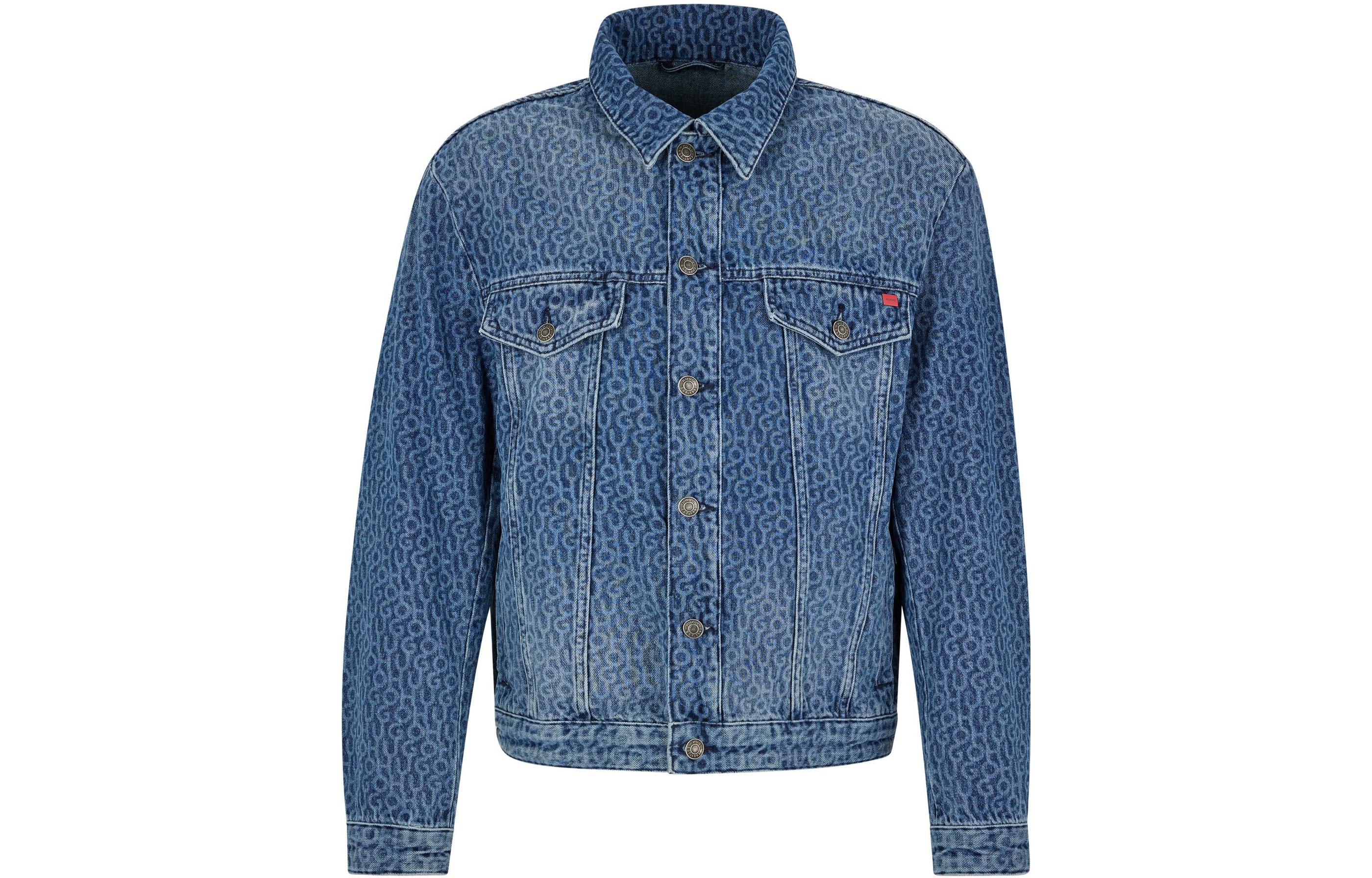 HUGO BOSS FW22 Blue Logo Printed Relaxed Long-Sleeve Denim Jacket 50481779-440