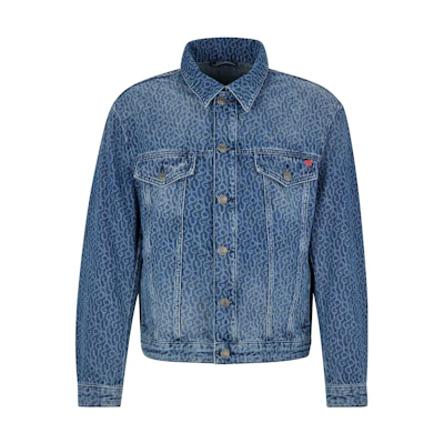 HUGO BOSS FW22 Blue Logo Printed Relaxed Long-Sleeve Denim Jacket 50481779-440