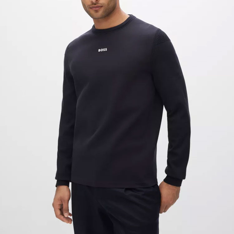 Shop HUGO BOSS FW22 藍色胸前字母印花套頭衫 50475138-402