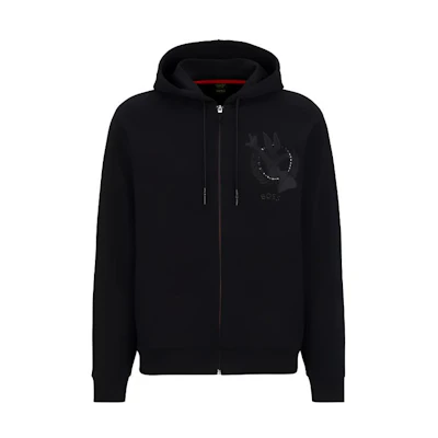 HUGO BOSS FW22 Bugs Bunny Embroidered Black Hoodie for Men. 50483821-001
