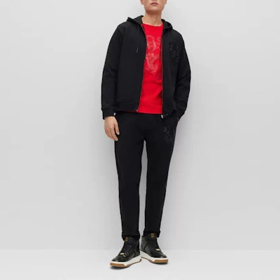 HUGO BOSS FW22 Bugs Bunny Embroidered Black Hoodie for Men. 50483821-001 Lookbook HUGO BOSS FW22 Bugs Bunny Embroidered Black Hoodie for Men. 50483821-001