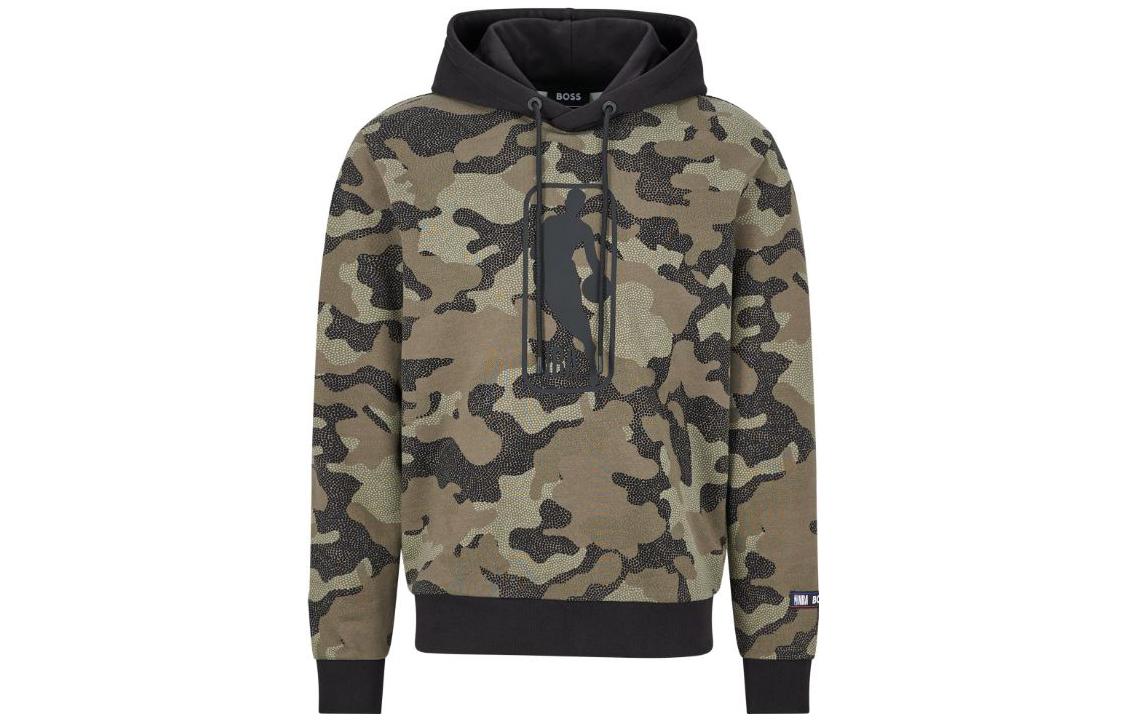 HUGO BOSS FW22 Camo Green Pullover Sweatshirt with Front Letter Print 50477453-344