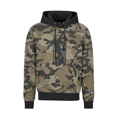 HUGO BOSS FW22 Camo Green Pullover Sweatshirt with Front Letter Print 50477453-344