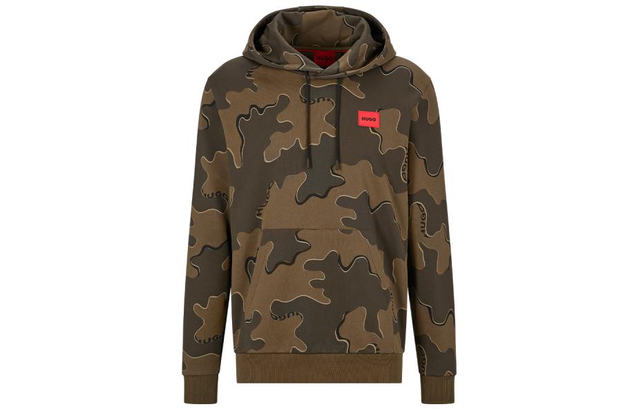 HUGO BOSS FW22 Camo Logo Patch Pullover Hoodie Brown 50481363-965