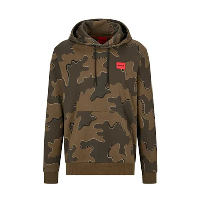 HUGO BOSS FW22 Camo Logo Patch Pullover Hoodie Brown 50481363-965