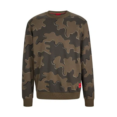 HUGO BOSS FW22 Camouflage Crewneck Pullover Sweatshirt Military Green Men 50481347-965