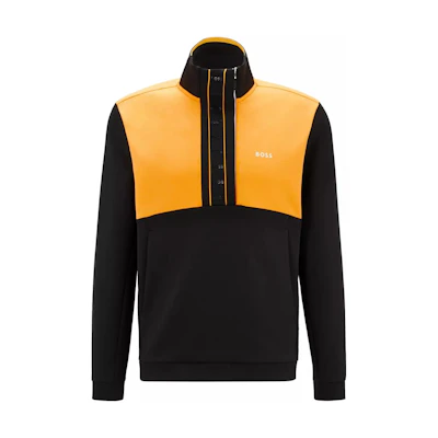 HUGO BOSS FW22 Colorblock Half-Zip Stand Collar Sweatshirt Men’s Black 50477044-002