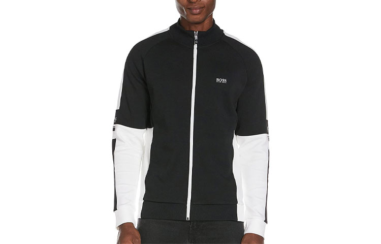 HUGO BOSS FW22 Colorblock Letter Print Zip Jacket Black 50434916-001