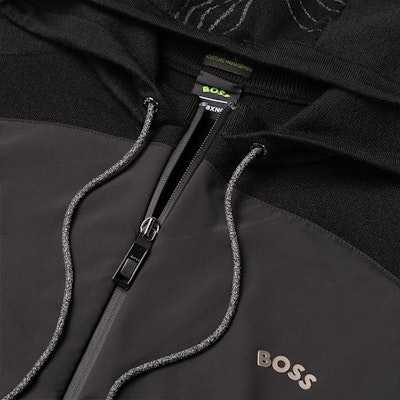 HUGO BOSS FW22 拼色 Logo 連帽拉鍊外套 黑色 50475211-001 5