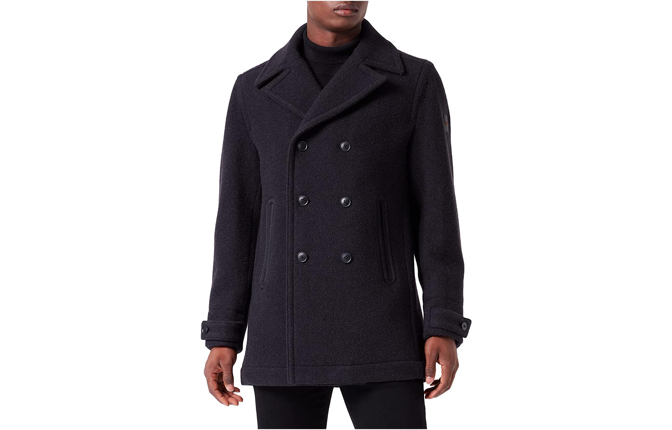 HUGO BOSS FW22 Double-Breasted Solid Black Long Sleeve Jacket 50476809-001