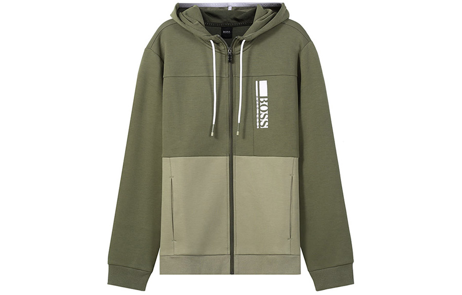HUGO BOSS FW22 Drawstring Hoodie with Logo Embroidery - Army Green 50447024-302