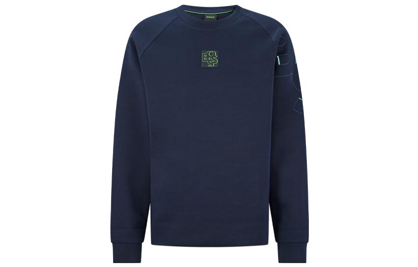 HUGO BOSS FW22 Embroidered Logo Cotton-Blend Crewneck Sweatshirt Navy Men 50476435-402