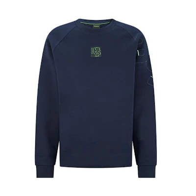 HUGO BOSS FW22 Embroidered Logo Cotton-Blend Crewneck Sweatshirt Navy Men 50476435-402