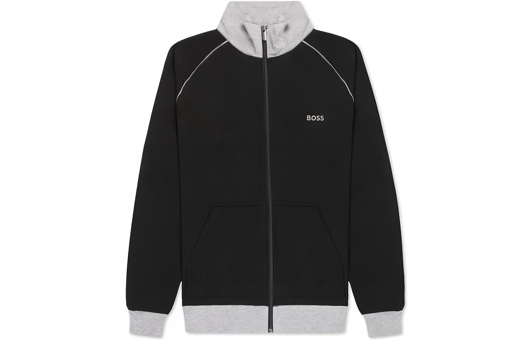 Order 雨果博斯 FW22 男士刺绣标志拼接拉链夹克 黑色 50469548-001