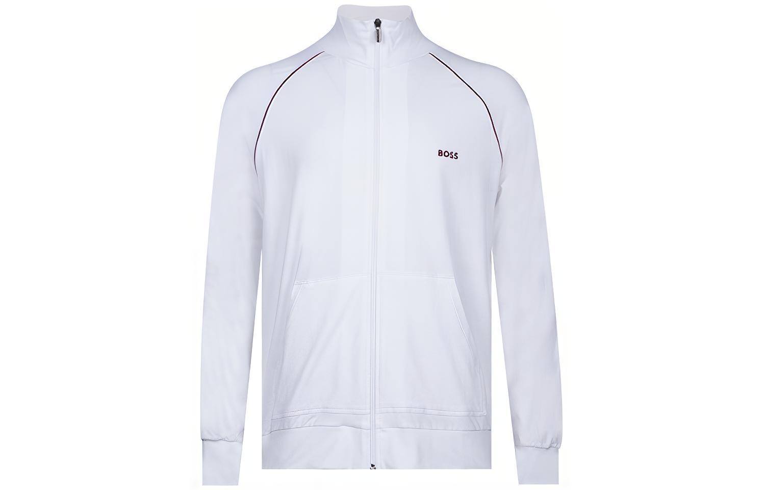 HUGO BOSS FW22 Embroidered Logo Zip-Up Sweatshirt White 50469596-103
