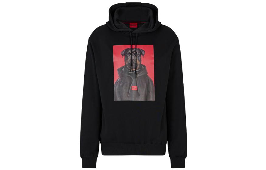 HUGO BOSS FW22 Graphic Print Hooded Pullover Unisex Hoodie Black 50477609-001