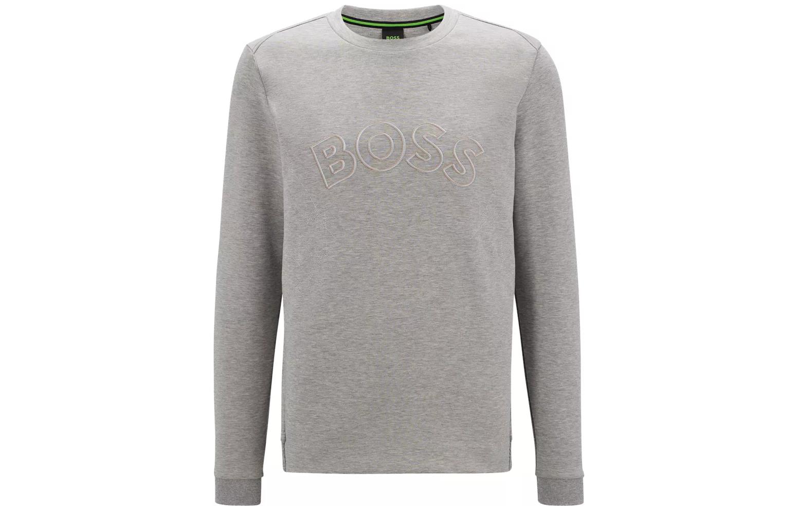 HUGO BOSS FW22 Grey Casual Logo Print Crewneck Pullover Sweatshirt 50477122-059
