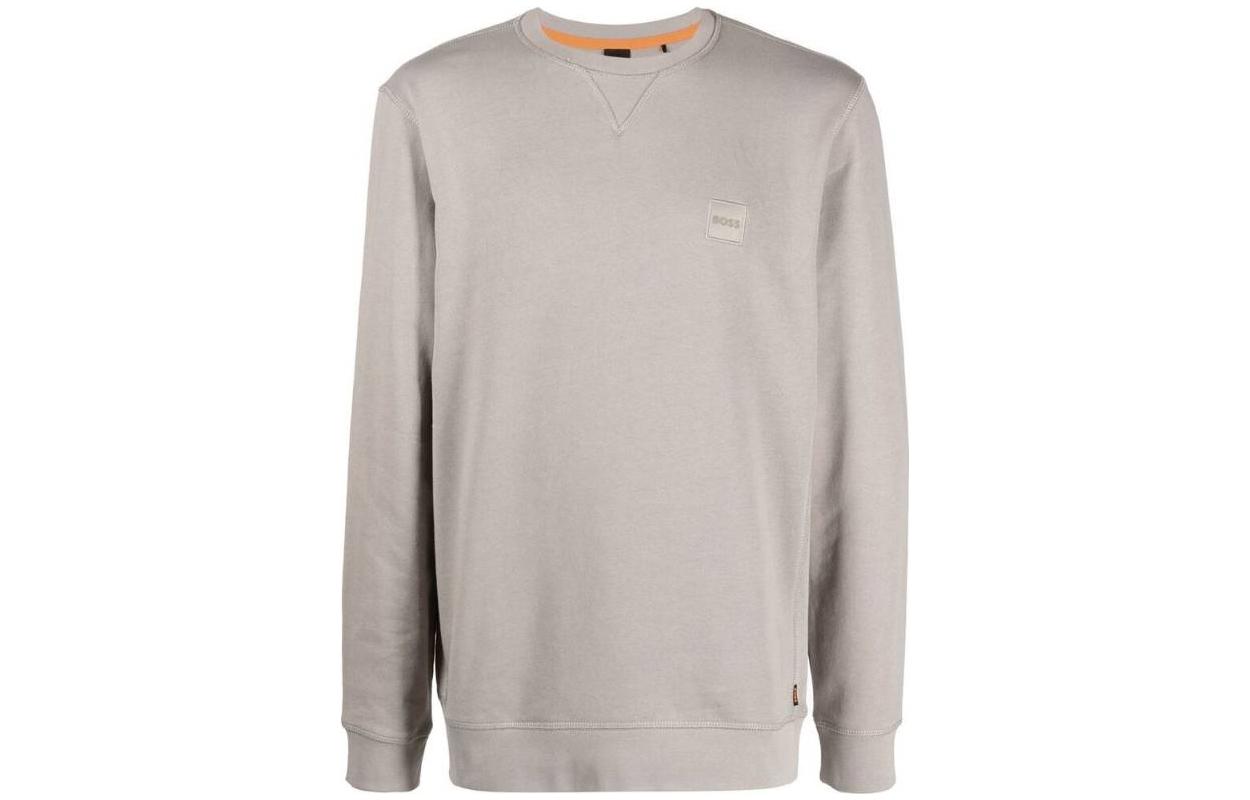 HUGO BOSS FW22 Grey Logo Crewneck Relaxed Fit Long-Sleeve Sweatshirt 50468443-090