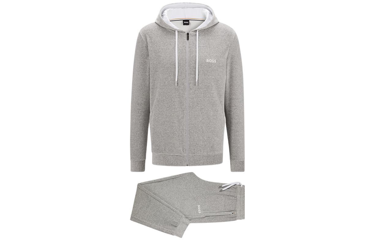 HUGO BOSS FW22 Grey Solid Zip-Up Hoodie & Sweatpants Tracksuit 50480697-033