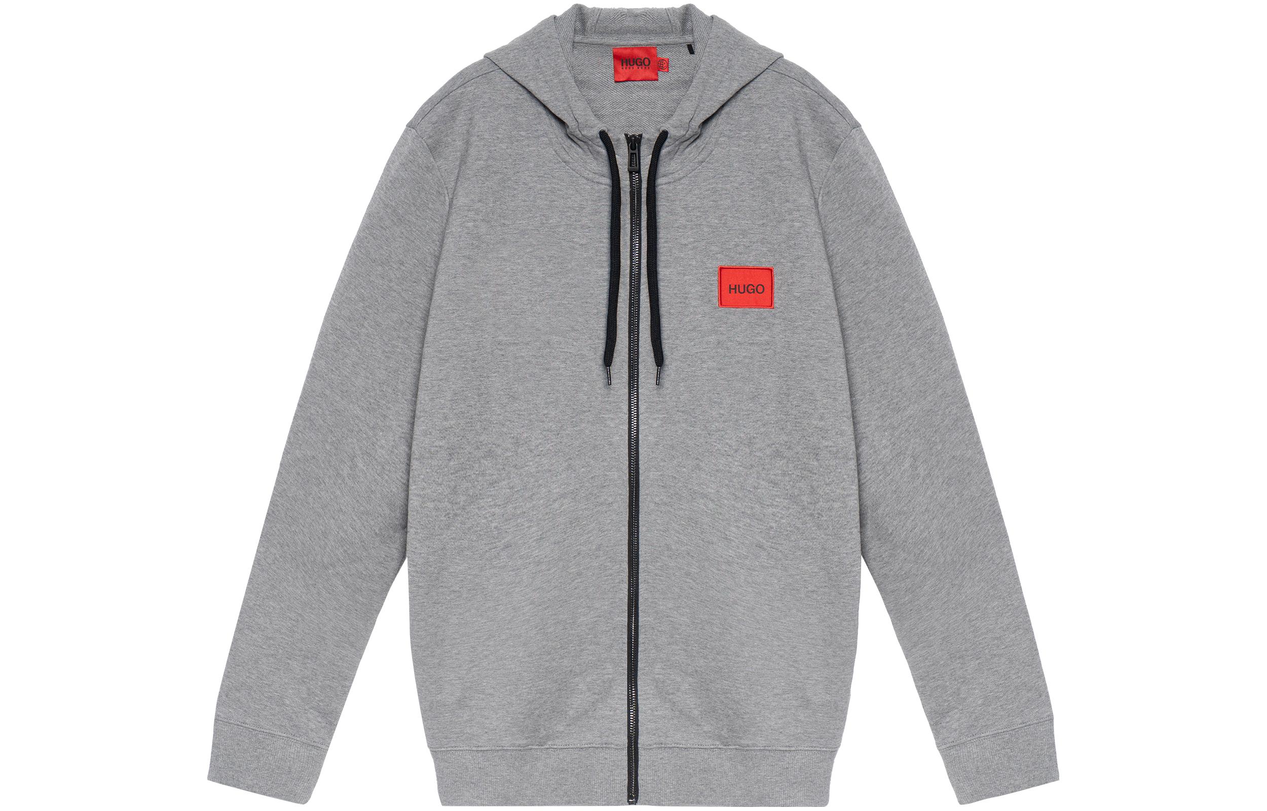 HUGO BOSS FW22 Grey Solid Zipper Hoodie Long Sleeve 50447972-031