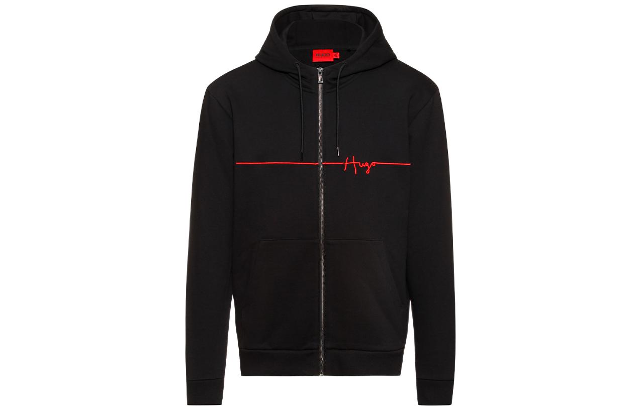 HUGO BOSS FW22 Handwritten Logo Embroidered Zip Hoodie Men’s Black 50457100-001