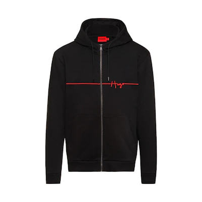 HUGO BOSS FW22 Handwritten Logo Embroidered Zip Hoodie Men’s Black 50457100-001