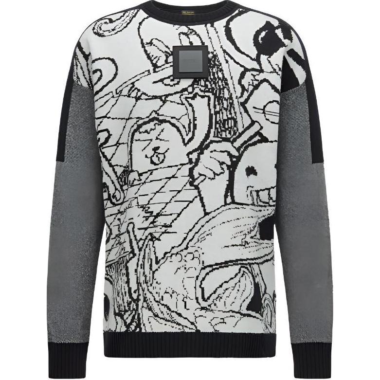 HUGO BOSS FW22 Jacquard Pattern Pullover Sweater Men’s Grey 50462428-100