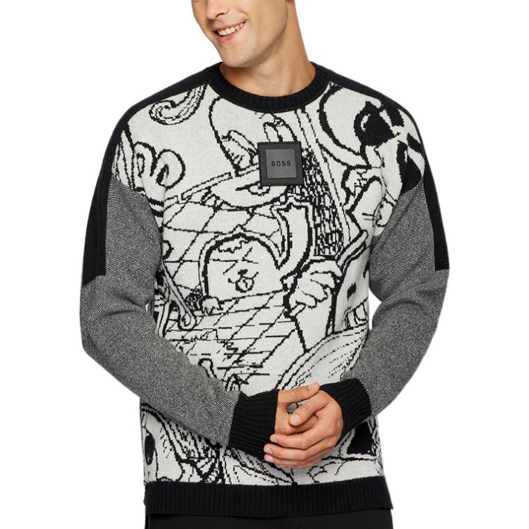 Shop HUGO BOSS 2022秋冬男士灰色提花圖案套頭毛衣 50462428-100