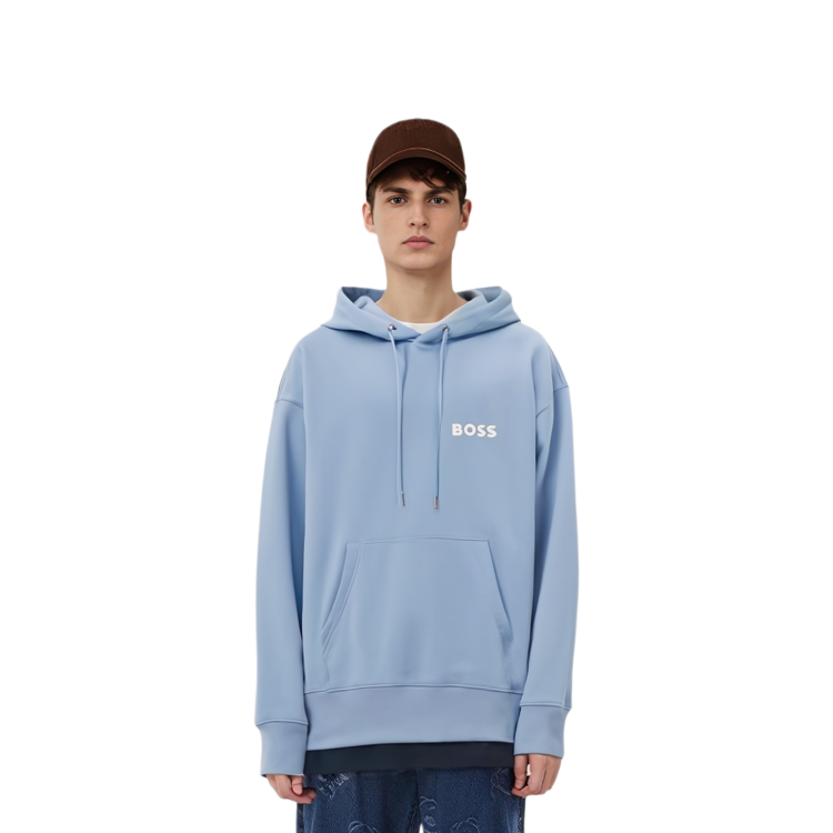 HUGO BOSS FW22 Light Blue Logo Printed Loose Fit Hoodie 50472985-453 圖 4