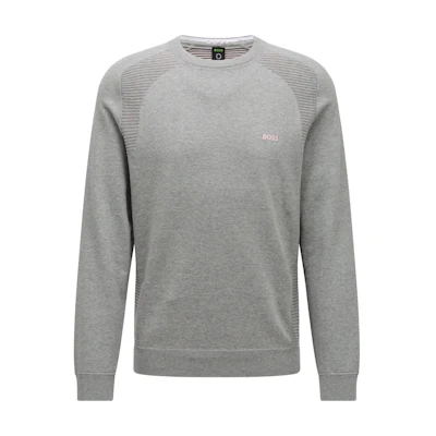 HUGO BOSS FW22 Light Grey Striped Logo Embroidered Knit Sweatshirt 50471789-059