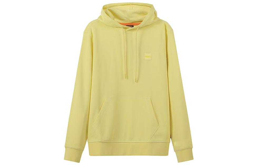 HUGO BOSS FW22 Light Yellow Cotton Logo Hoodie Pullover 50468445-742