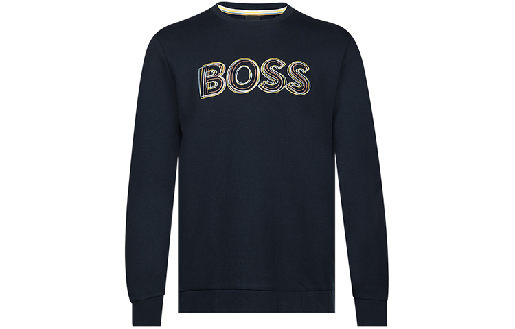 HUGO BOSS FW22 Logo Embroidered Crewneck Long-Sleeve Sweatshirt Navy 50471878-402