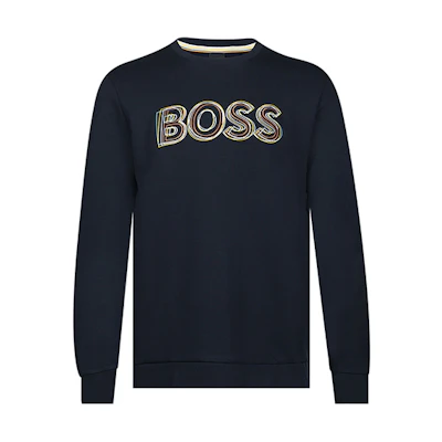 HUGO BOSS FW22 Logo Embroidered Crewneck Long-Sleeve Sweatshirt Navy 50471878-402