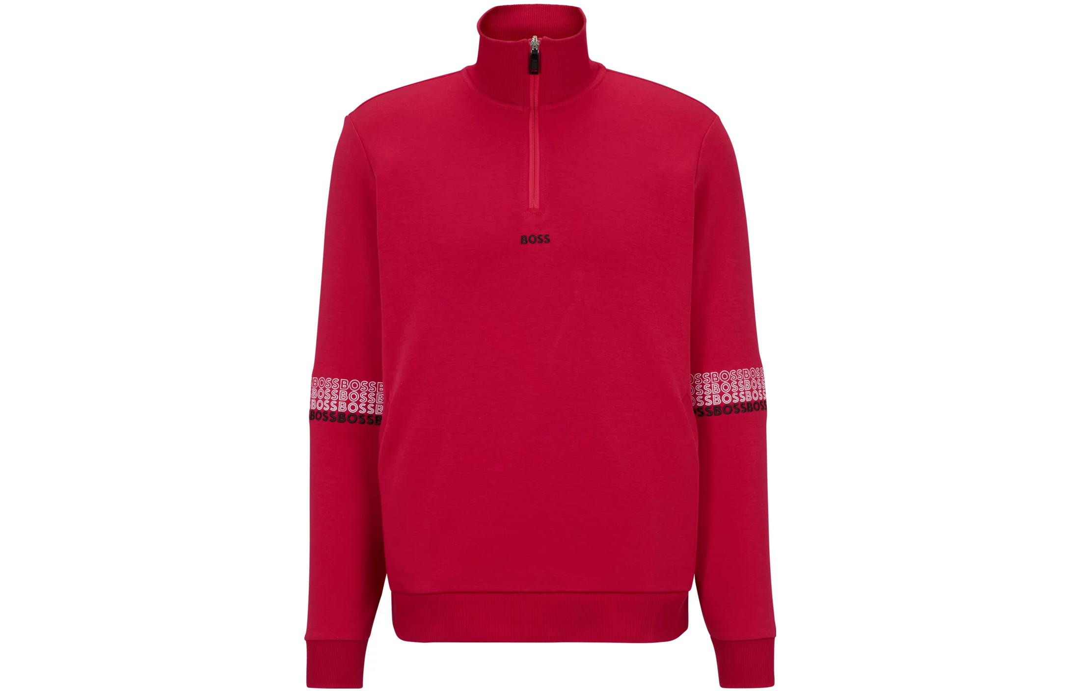 HUGO BOSS FW22 Logo Embroidered Half-Zip Sweatshirt Pink () 50497171-660