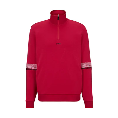 HUGO BOSS FW22 Logo Embroidered Half-Zip Sweatshirt Pink () 50497171-660