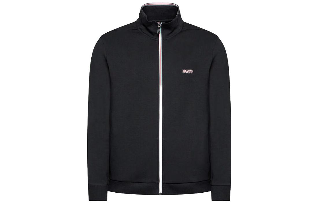 HUGO BOSS FW22 Logo Embroidered Ribbed Trim Jacket Black Menswear 50471906-001