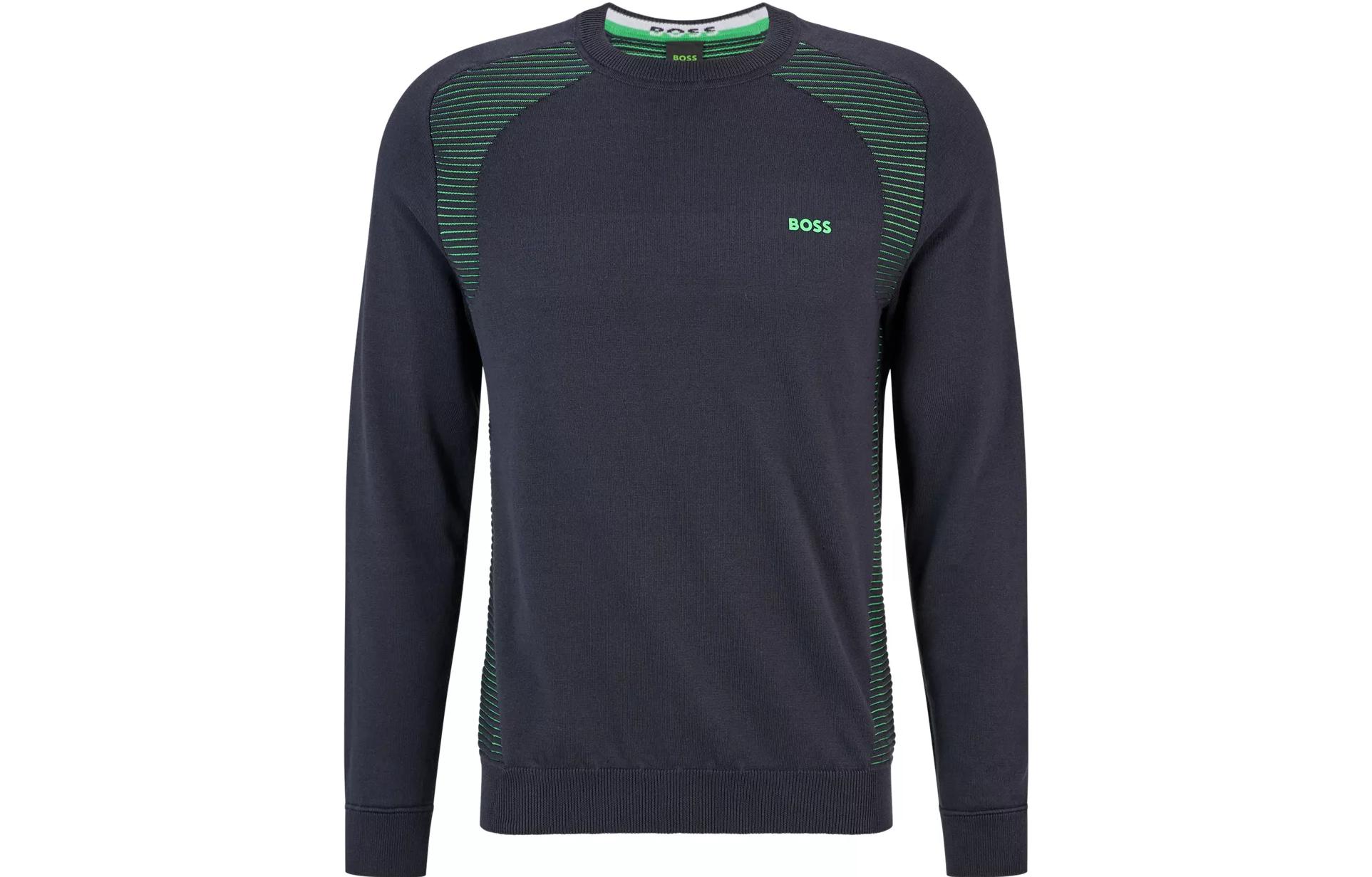 HUGO BOSS FW22 Logo Embroidered Striped Knit Sweatshirt Navy Blue Men’s 50471789-403