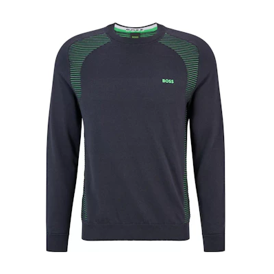 HUGO BOSS FW22 Logo Embroidered Striped Knit Sweatshirt Navy Blue Men’s 50471789-403