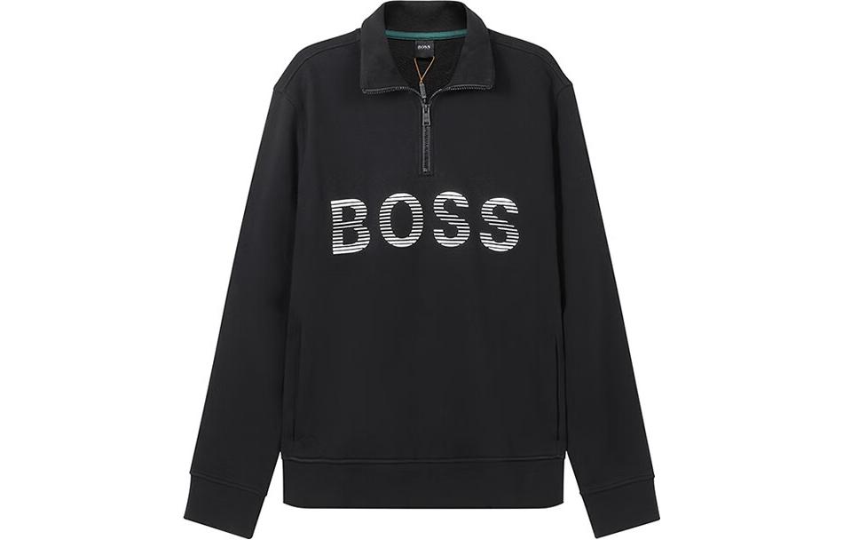HUGO BOSS FW22 Logo Half-Zip Long Sleeve Sweatshirt Black 50472242-001