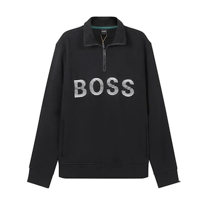 HUGO BOSS FW22 Logo Half-Zip Long Sleeve Sweatshirt Black 50472242-001