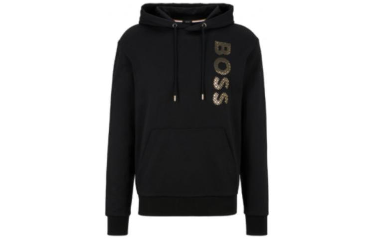 HUGO BOSS FW22 Logo Print Black Hoodie  Long Sleeve Pullover. 50481746-001