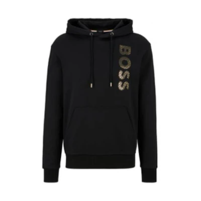 HUGO BOSS FW22 Logo Print Black Hoodie Long Sleeve Pullover. 50481746-001