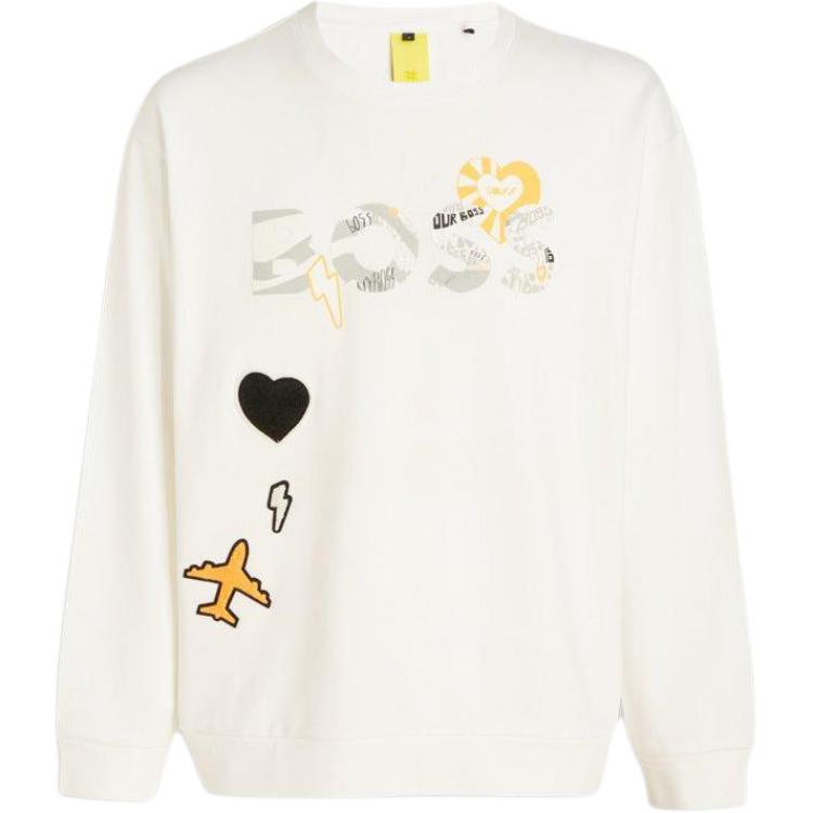 HUGO BOSS FW22 Logo Print Crewneck Pullover Sweatshirt White 50476388-100