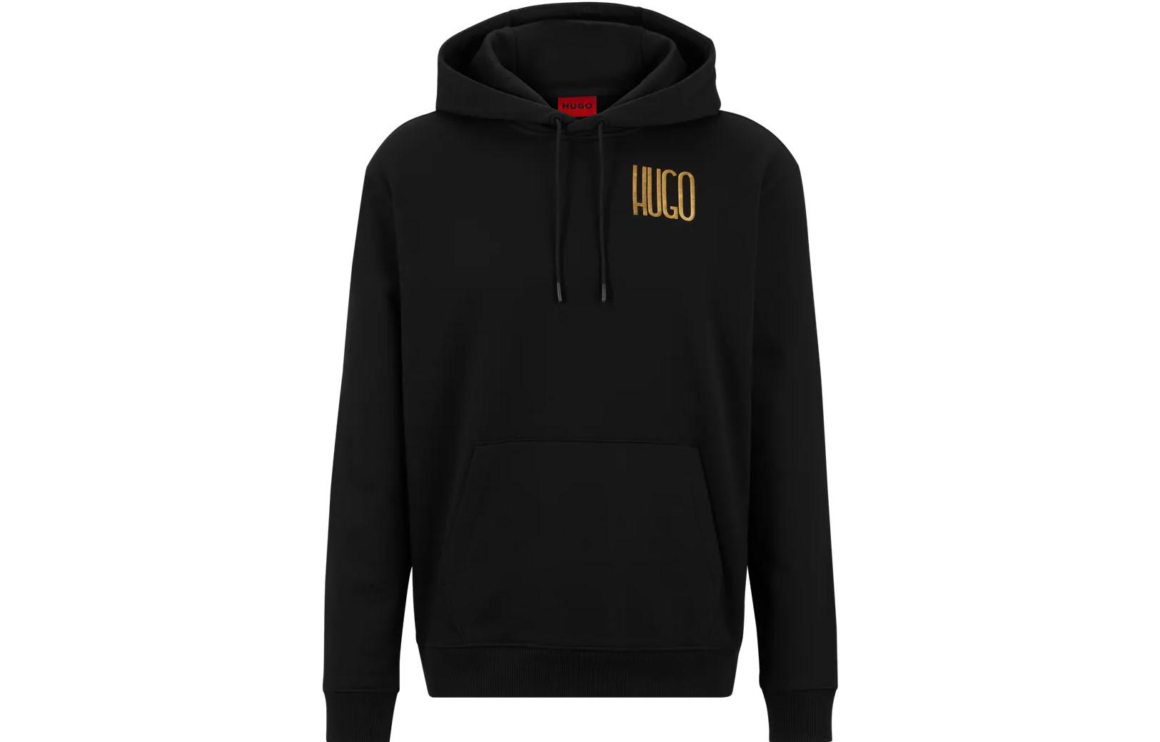 HUGO BOSS FW22 Logo Print Drawstring Hoodie Black Style 50493776-001