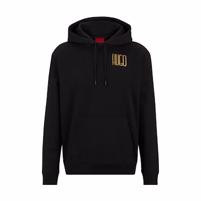 HUGO BOSS FW22 Logo Print Drawstring Hoodie Black Style 50493776-001