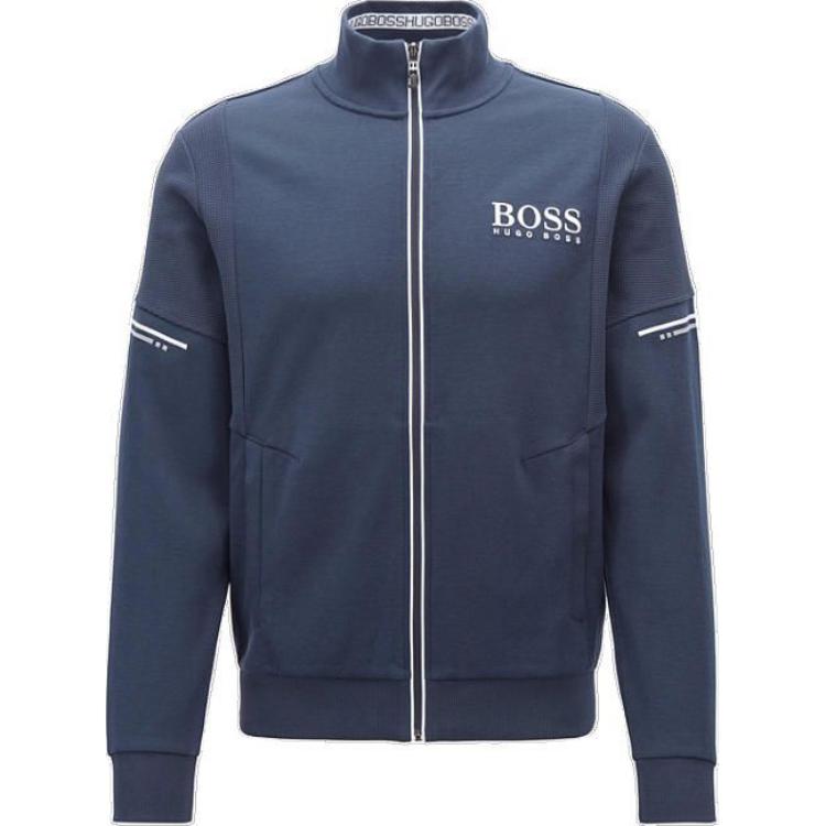 HUGO BOSS FW22 Logo Print Stand Collar Jacket Men’s Blue 50387136-410
