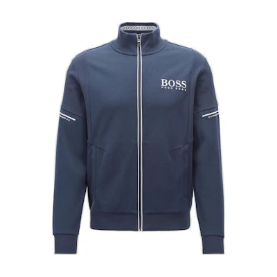 HUGO BOSS FW22 Logo Print Stand Collar Jacket Men’s Blue 50387136-410