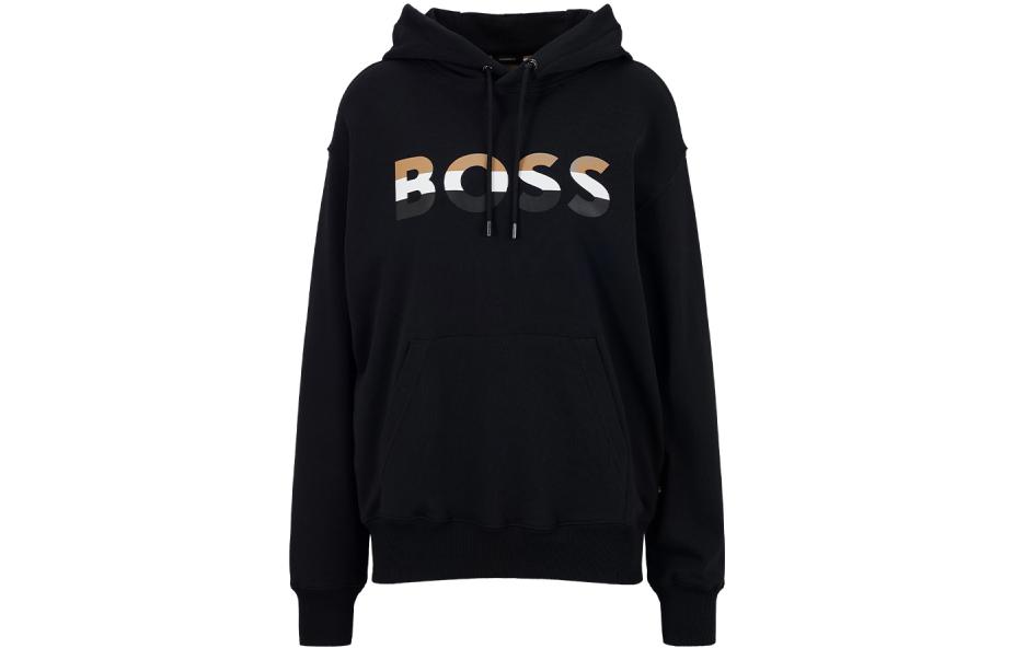 HUGO BOSS FW22 Logo Print Unisex Drawstring Hoodie Black 50491404-001