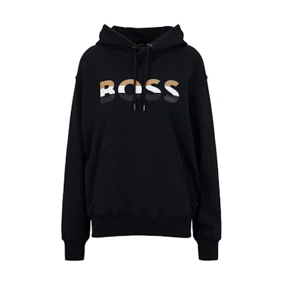 HUGO BOSS FW22 Logo Print Unisex Drawstring Hoodie Black 50491404-001