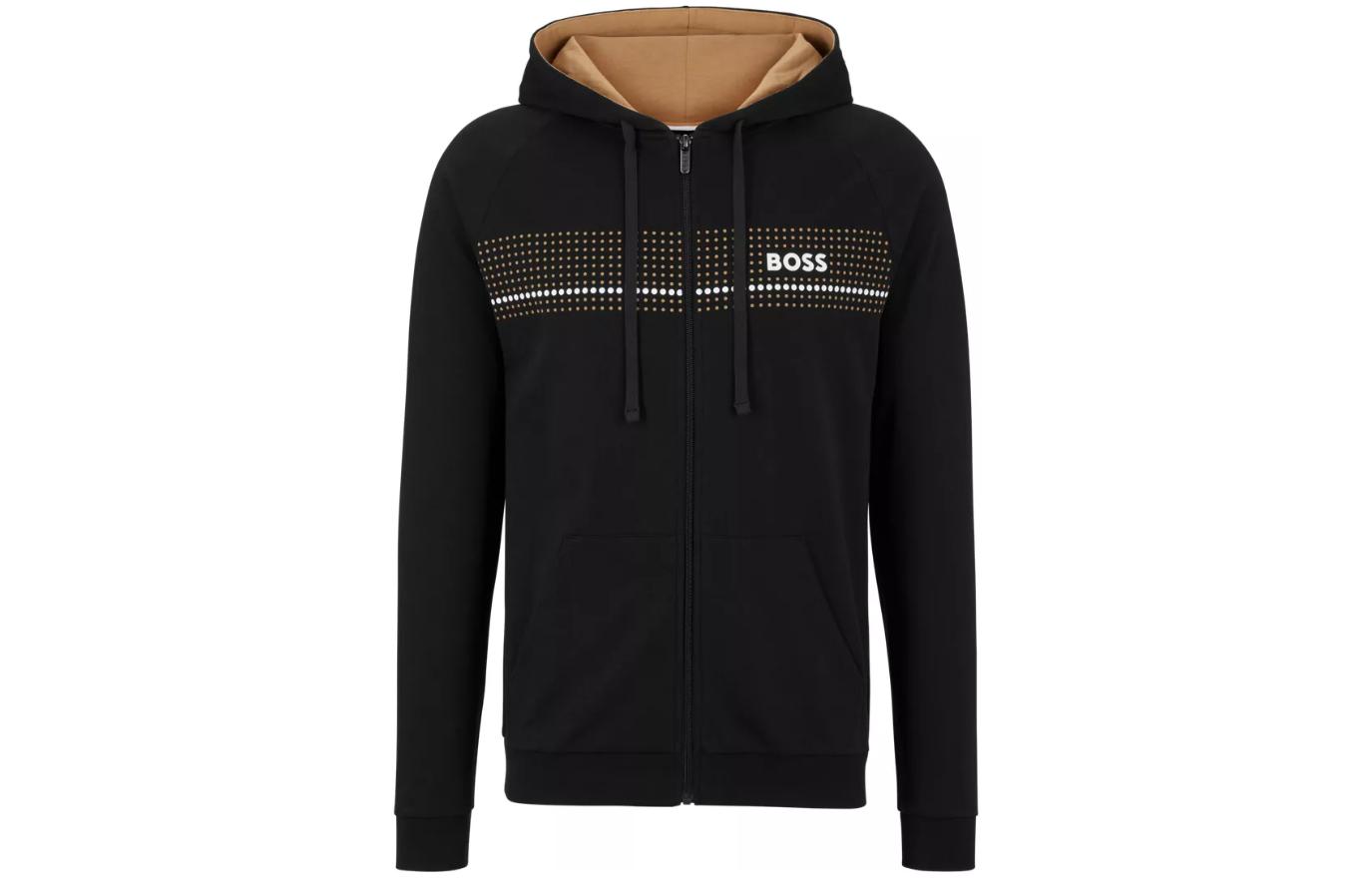 HUGO BOSS FW22 Logo Print Zip Pocket Hoodie Black Long-Sleeve 50485940-001